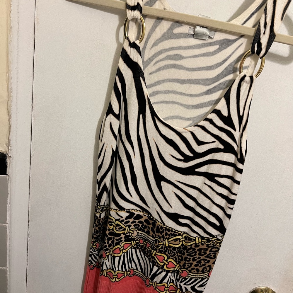 Cache Zebra Print Dress with Gold and Pink Accents